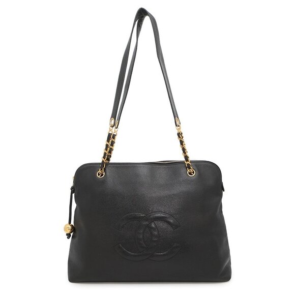 CHANEL Black Caviar Leather Logo Tote Bag - Picture 1 of 16